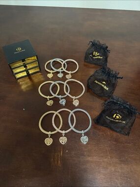 Pandora's Box Heart Charm Mesh Bracelets - Gold & Silver set of 3.
